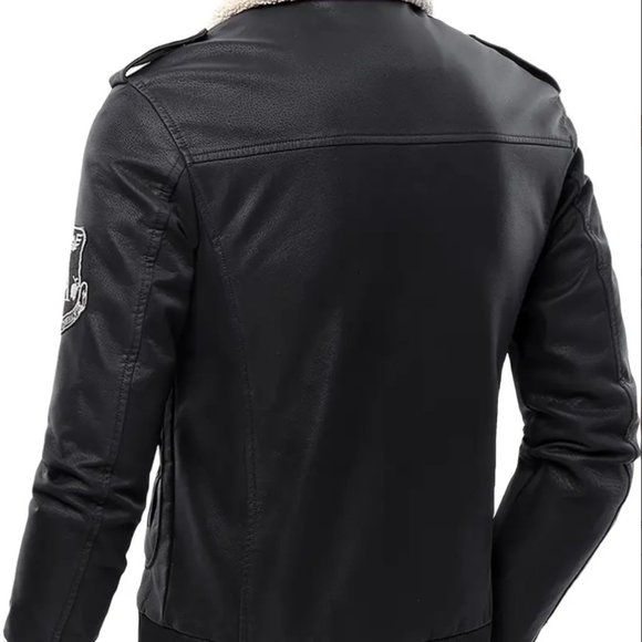 NEW 🏷️ Unisex Bomber Motorcycle Leather Jacket Vintage Fleece Faux Leather XL - Picture 3 of 6
